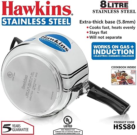 Hawkins Stainless Steel Pressure Cooker, 8 Liter