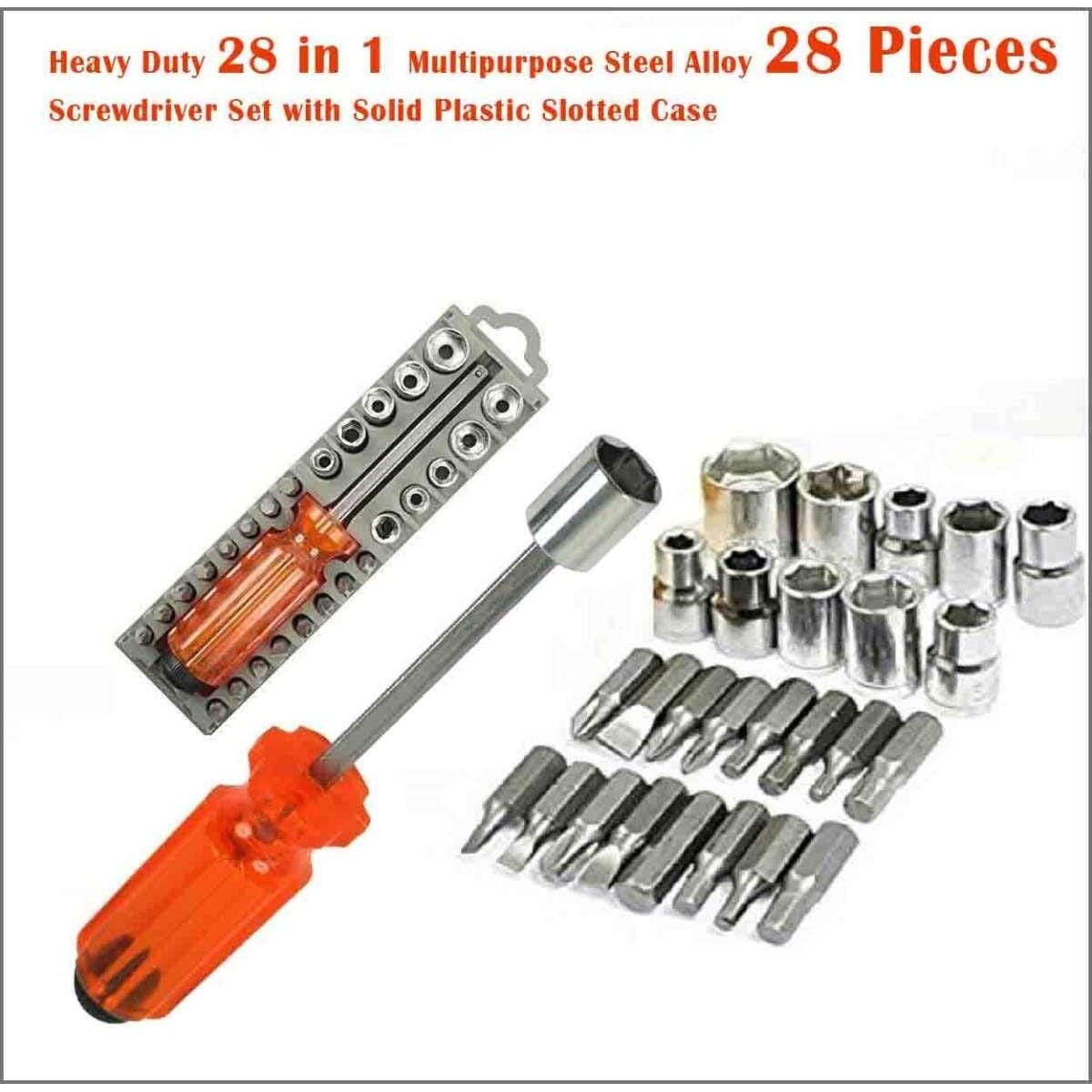 Heavy Duty 28 in 1 Multipurpose Steel Alloy 28 Pieces Screwdriver Set with Solid Plastic Slotted Case