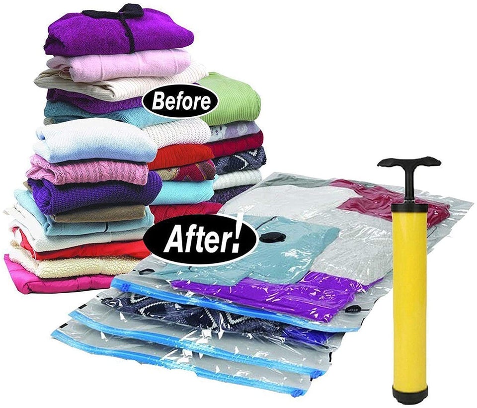 Pack of 5 Reusable Ziplock Vacuum Storage Space Saver Bags with Travel Hand Pump for Clothes