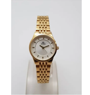 Apex Full Golden Stainless Steel Strap Analog Quartz Wrist Watch With White Dial