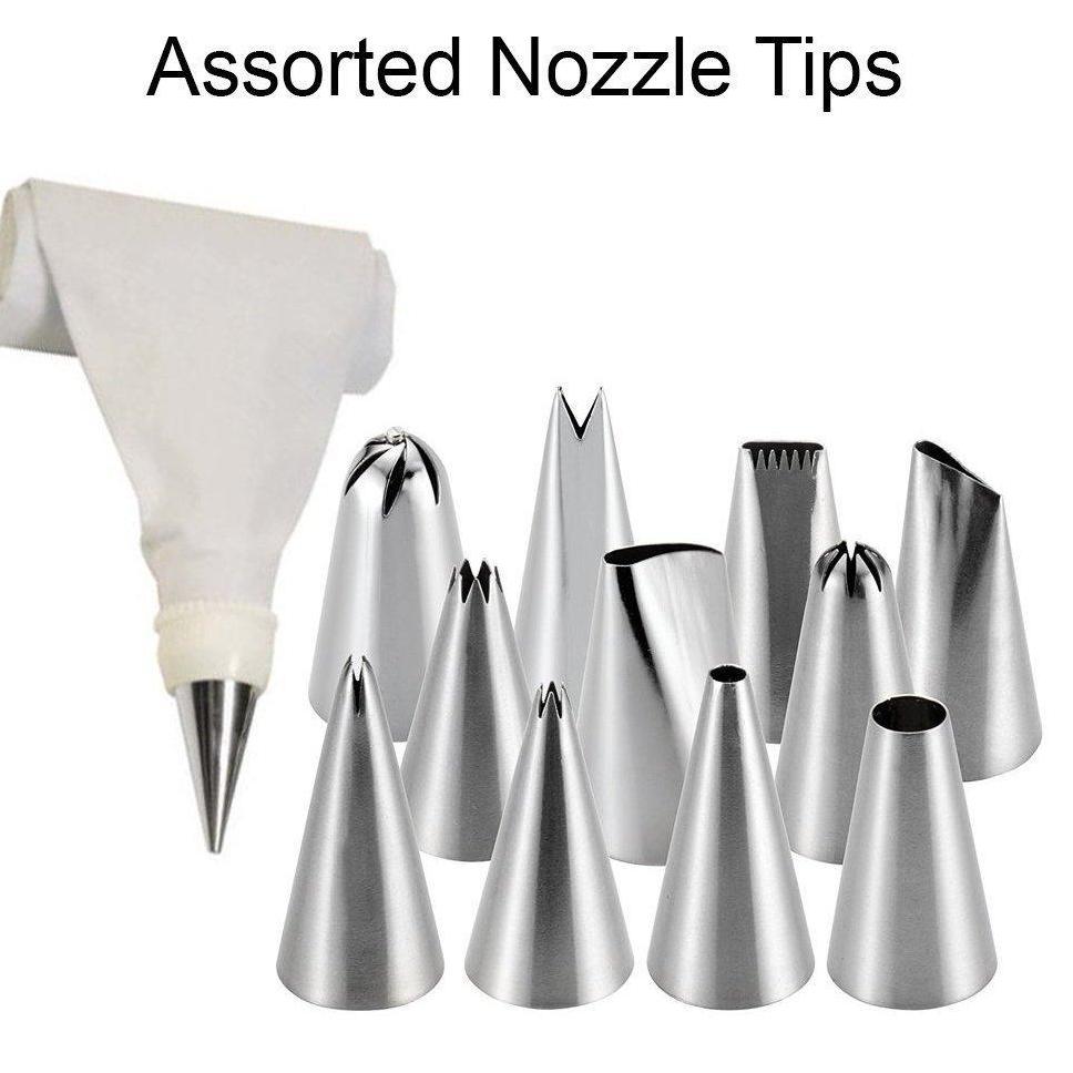 12 Piece Cake Decorating Set Frosting Icing Piping Bags Tips With Steel Nozzles Reusable And Washable